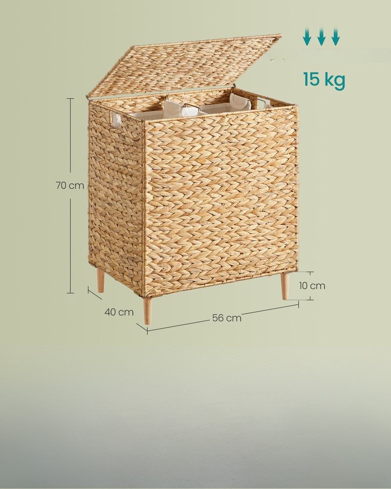 Nancy's Strigno Wasmand - Wasbox - Wassorteerder - 2 Vakken - Handgevlochten - 130 Liter