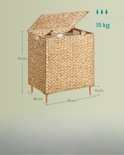 Nancy's Strigno Wasmand - Wasbox - Wassorteerder - 2 Vakken - Handgevlochten - 130 Liter