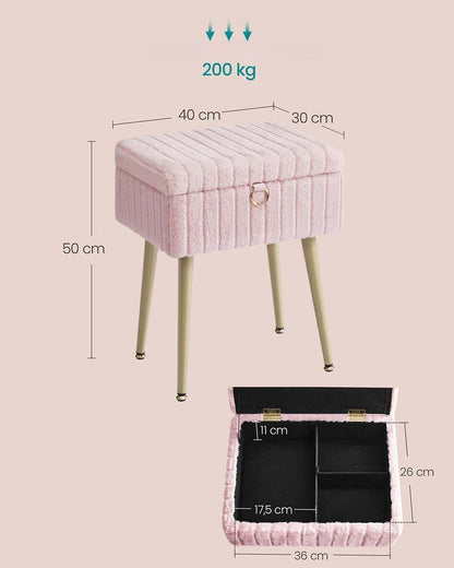 Nancy's Ospedaletto Make-Up Krukje - Hocker - Make Up Tafel Kruk met Opbergruimte - Roze - 30 x 40 x 50 cm