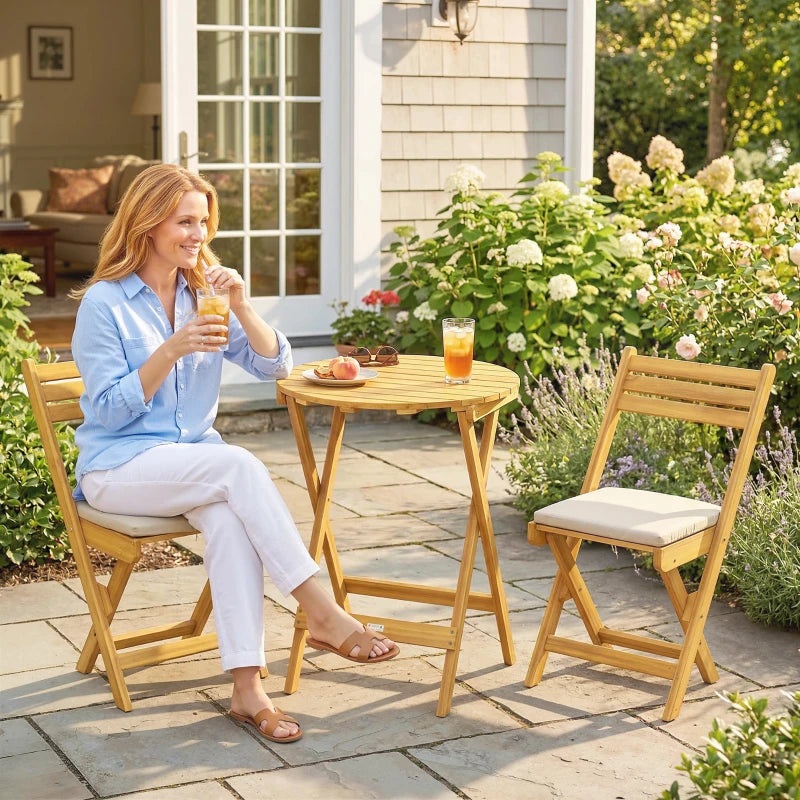 Nancy's Sardegna Bistroset - Tuinset - Balkonset - 3-Delig - Natuurlijk hout / Beige - Acaciahout