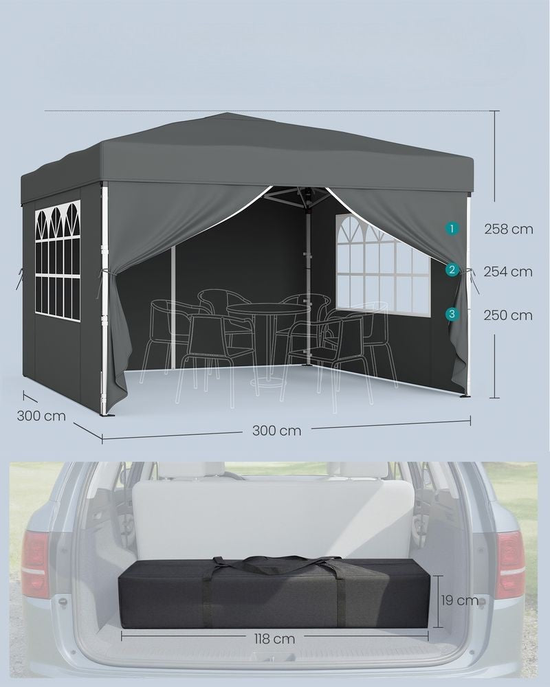 Nancy's Rubiana Partytent - Tuintent - Zonwering - Opvouwbaar - Grijs - 300 x 300 x 260 cm