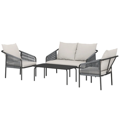 Nancy's Sassello Loungeset - 4-Delige Tuinset - Tuinmeubelset - Kaki / Grijs - Rotan