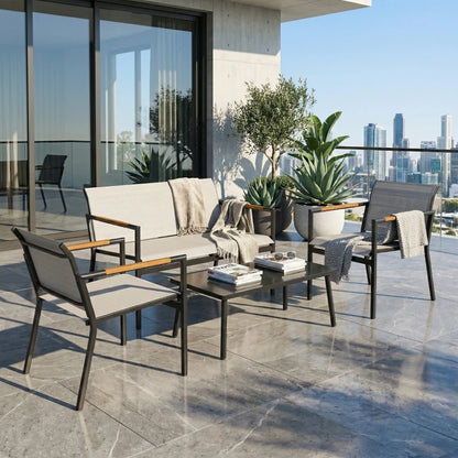 Nancy's Sarroch Loungeset - Tuinset - Balkonmeubelset - Wit - Staal / Glas
