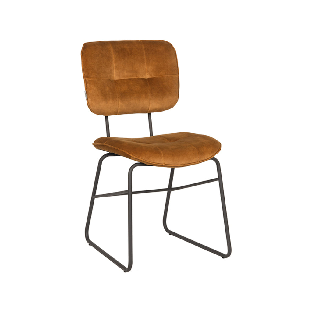 LABEL51 Eetkamerstoel Dez - Set van 2 - Stoel - Eetkamer - Keukenstoel - Eetkamerstoelen - Industrieel - Velours - Oker - 49 x 60 x 87 cm