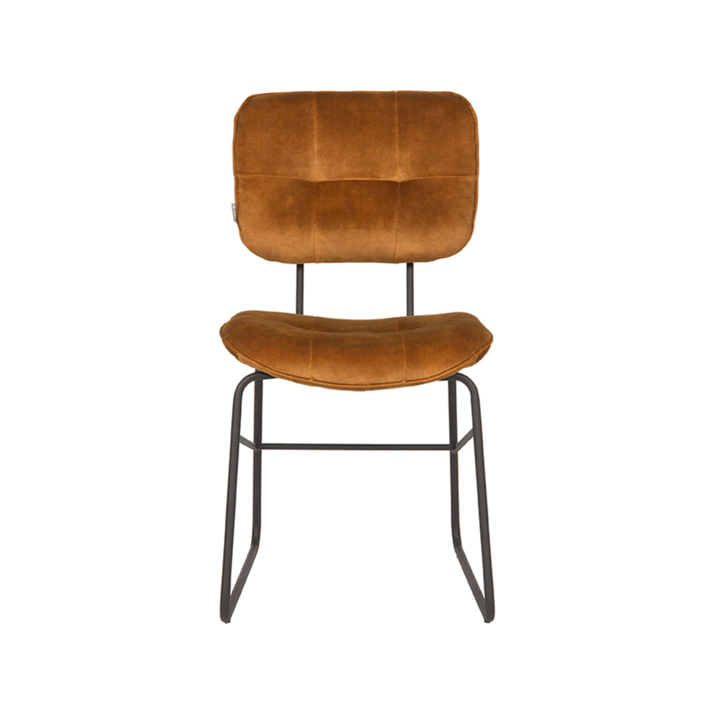 LABEL51 Eetkamerstoel Dez - Set van 2 - Stoel - Eetkamer - Keukenstoel - Eetkamerstoelen - Industrieel - Velours - Oker - 49 x 60 x 87 cm
