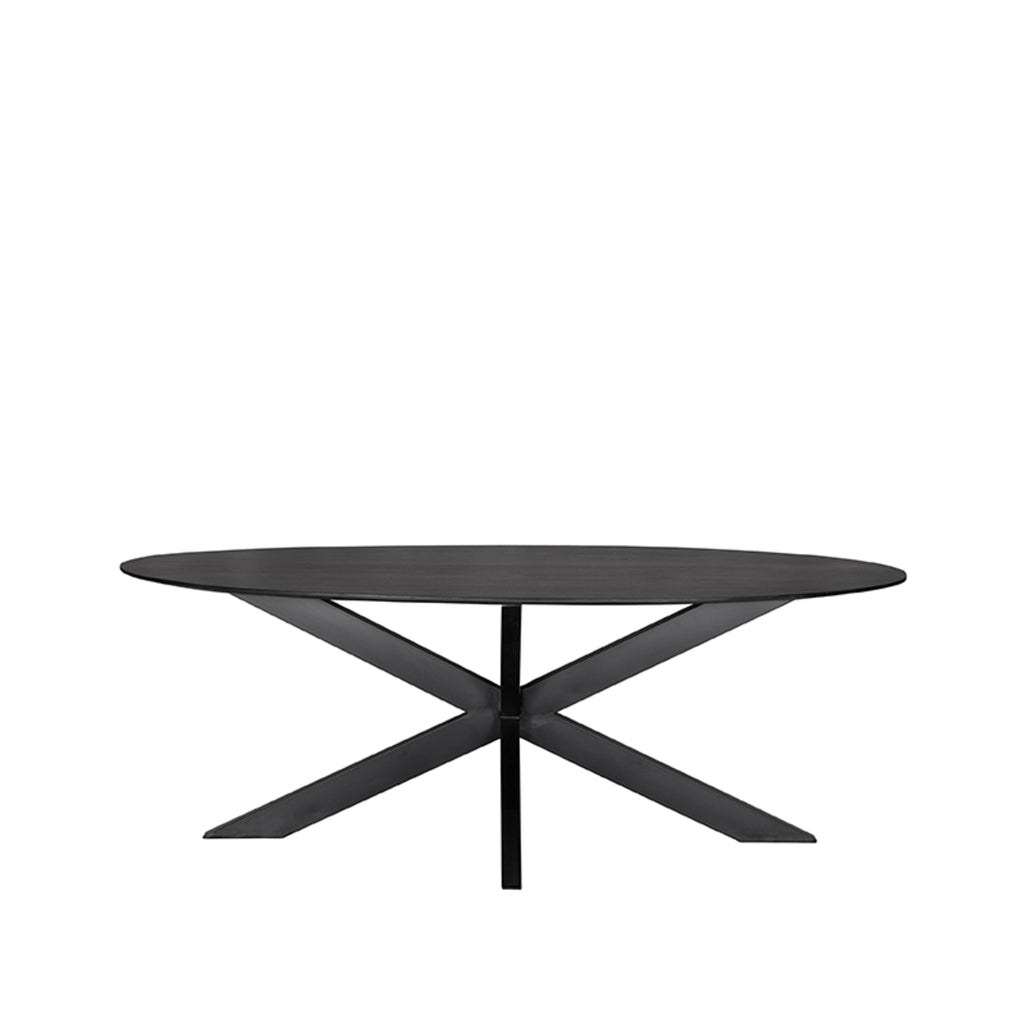 LABEL51 Eetkamertafel Zion - Zwart Mangohout | Zwart Metaal - Ovaal - 210x100 cm
