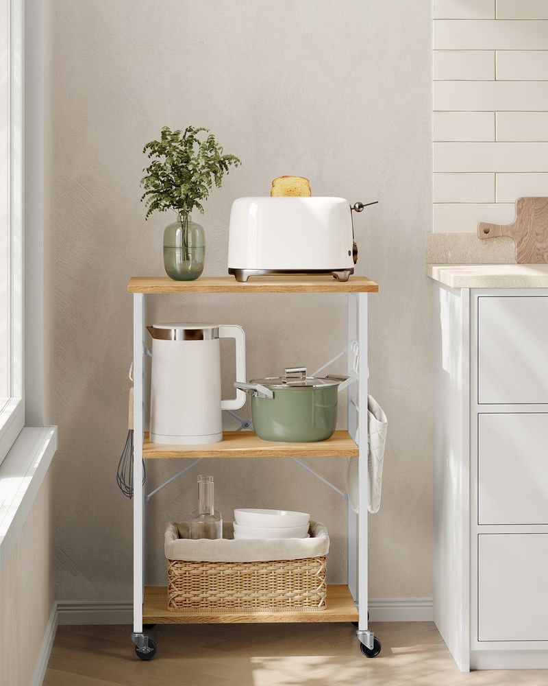 Nancy's San Juan Trolley - Serveerwagen - Keukentrolley - Eikenhout / Wit - ± 60 x 40 x 90 cm