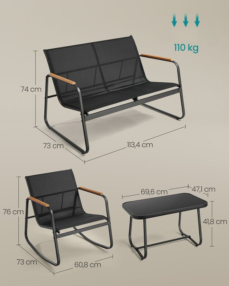 Nancy's Entracque Tuinset - Tuinmeubelset - 4-Delige Set voor Buiten - Zwart