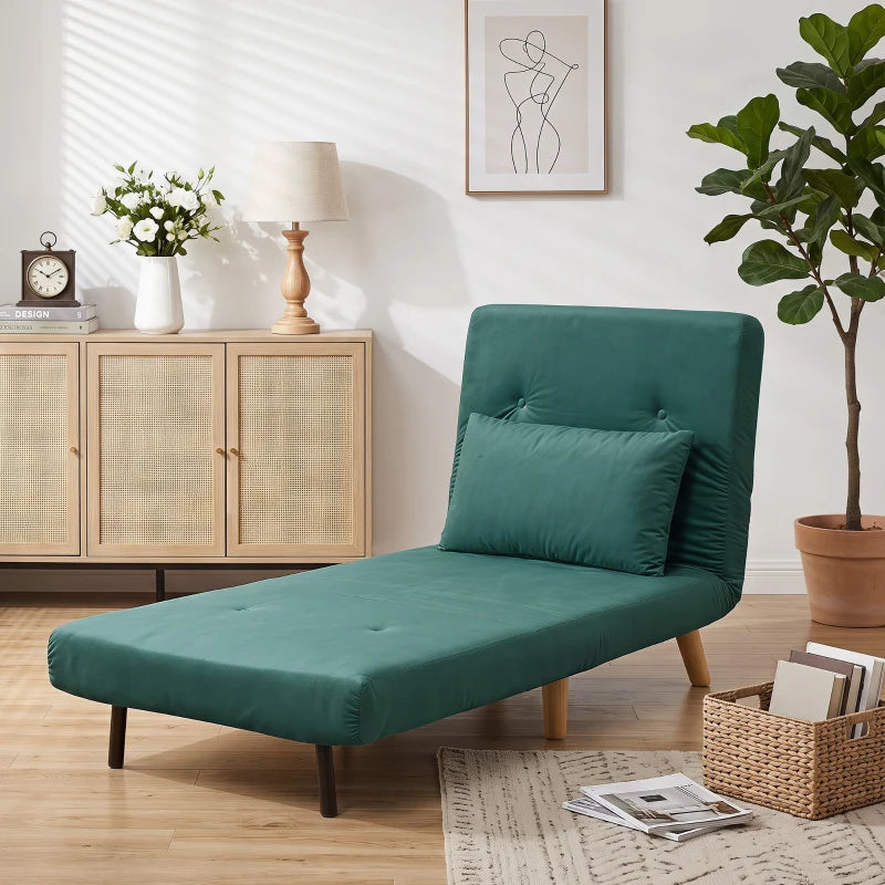 Nancy's Varedo Slaapfauteuil - Slaapbank - Slaapstoel - 6-Voudig verstelbare rugleuning - Donkergroen - Fluweel