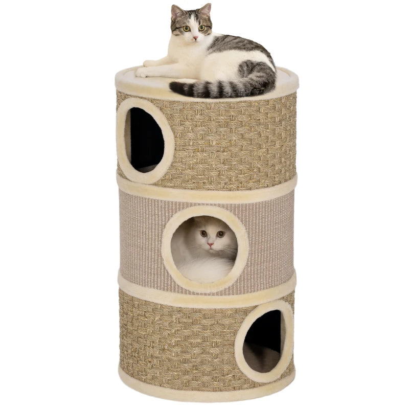 Nancy's Niella Krabpaal - Kattenhol - Kattenpaal - Kaki / Koffie - Pluche / Sisal - ± 45 x 45 x 80 cm