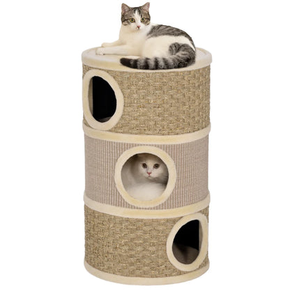 Nancy's Niella Krabpaal - Kattenhol - Kattenpaal - Kaki / Koffie - Pluche / Sisal - ± 45 x 45 x 80 cm