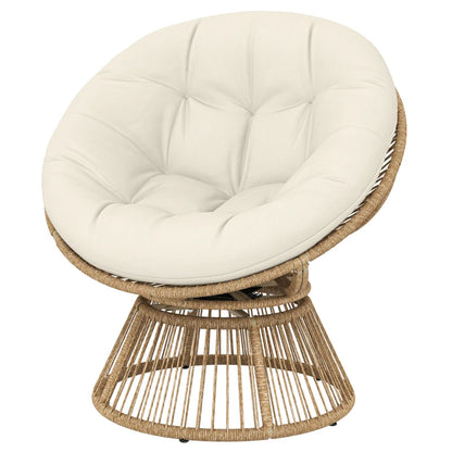 Nancy's Sampeyre Loungestoel - Draaistoel - Buitenstoel - Tuinstoel - Crèmewit - Rotan - ± 95 x 80 x 85 cm