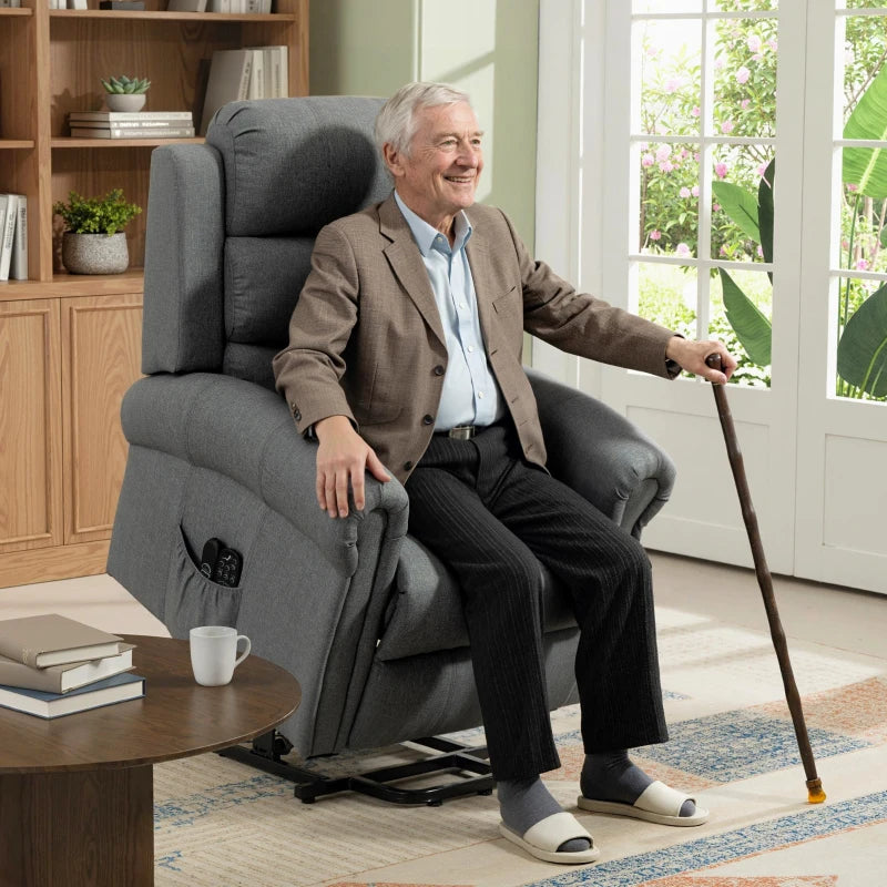 Nancy's Pomarico Sta op Stoel - Seniorenstoel - Relaxfauteuil - Massagestoel - Grijs - Linnen