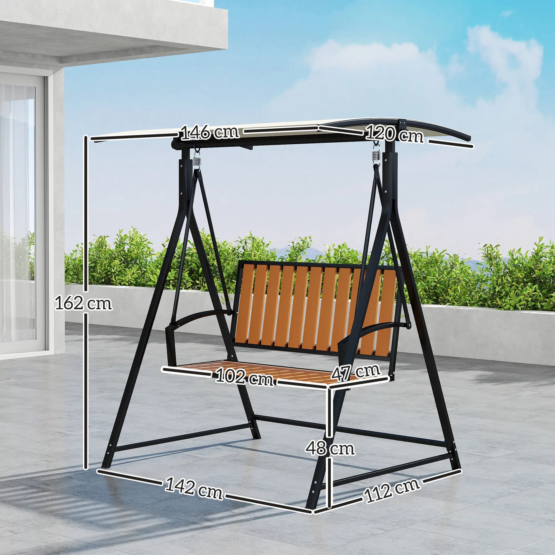 Nancy's Corbetta Schommelbank - Tuinschommel - Hollywood Schommel - Zwart / Beige - ± 140 x 110 x 160 cm