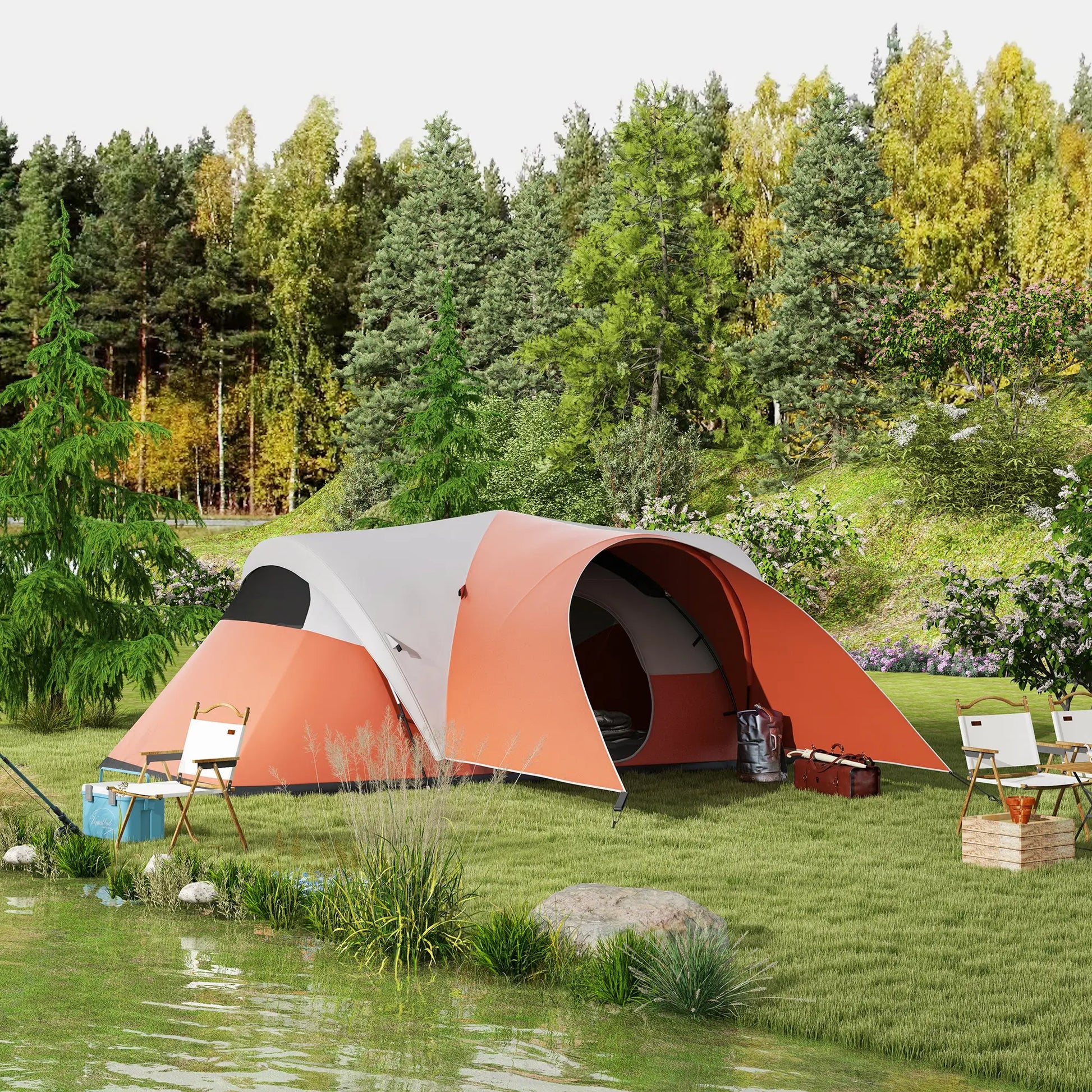 Nancy's Canale Kampeertent - Camping Tent - 5-6 Personen - Oranje - ± 550 x 300 x 200 cm