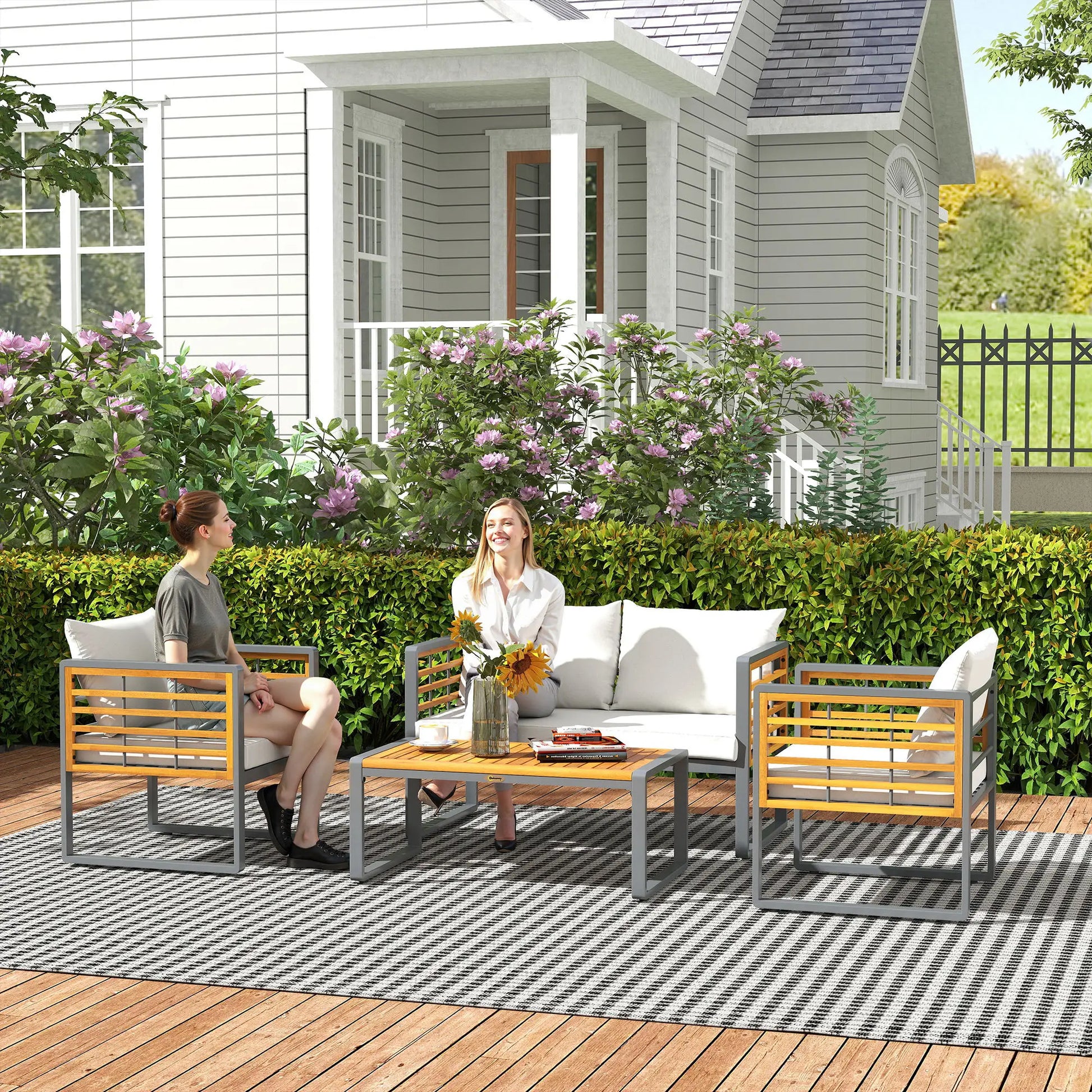 Nancy's Gavirate Loungeset - Tuinset - Tuinmeubelset - Beige / Grijs - Acaciahout