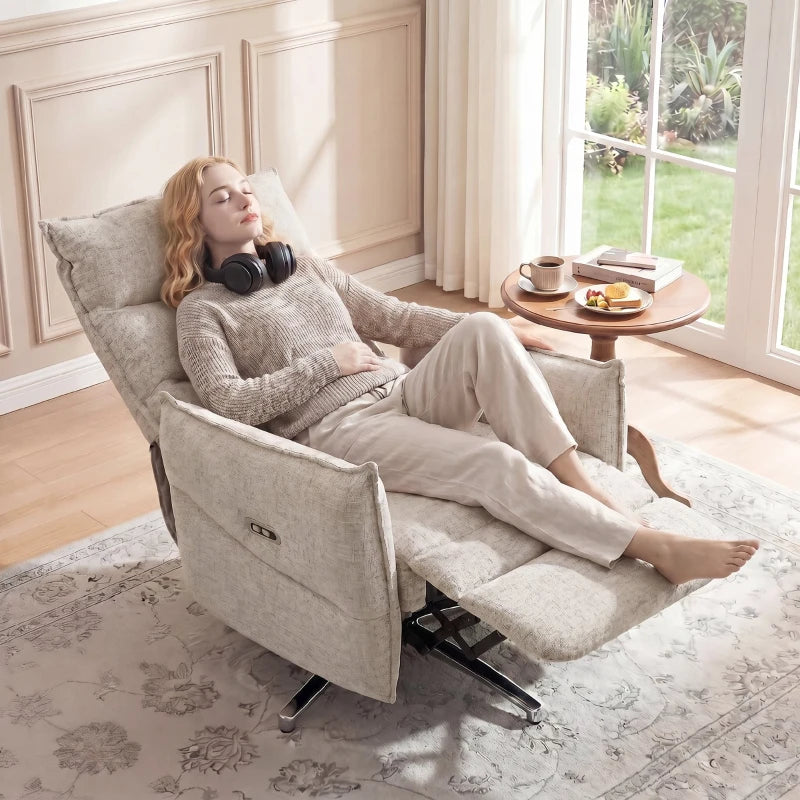 Nancy's Spotorno Elektrische Fauteuil - Relaxstoel - Loungestoel - Draaibaar - Beige / Zwart - Linnen
