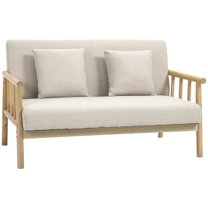 Nancy's Serle 2-Zitsbank - Zitbank - Woonkamerbank - Beige / Hout - ± 125 x 70 x 75 cm