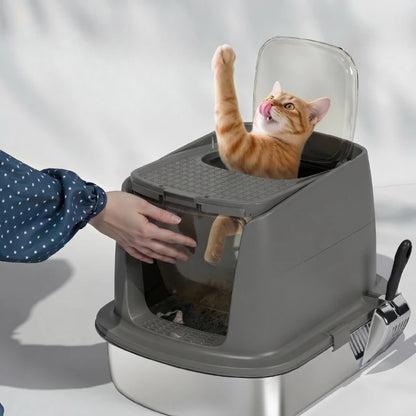 Nancy's Tambre Kattenbak - Katten WC - Katten Toilet - Aanpasbare opstelling - Grijs - RVS / Kunststof - ± 50 x 40 x 40 cm