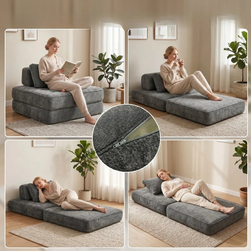 Nancy's Stanghella Slaapbank - Slaapstoel - Logeerbed - Grijs - Chenille