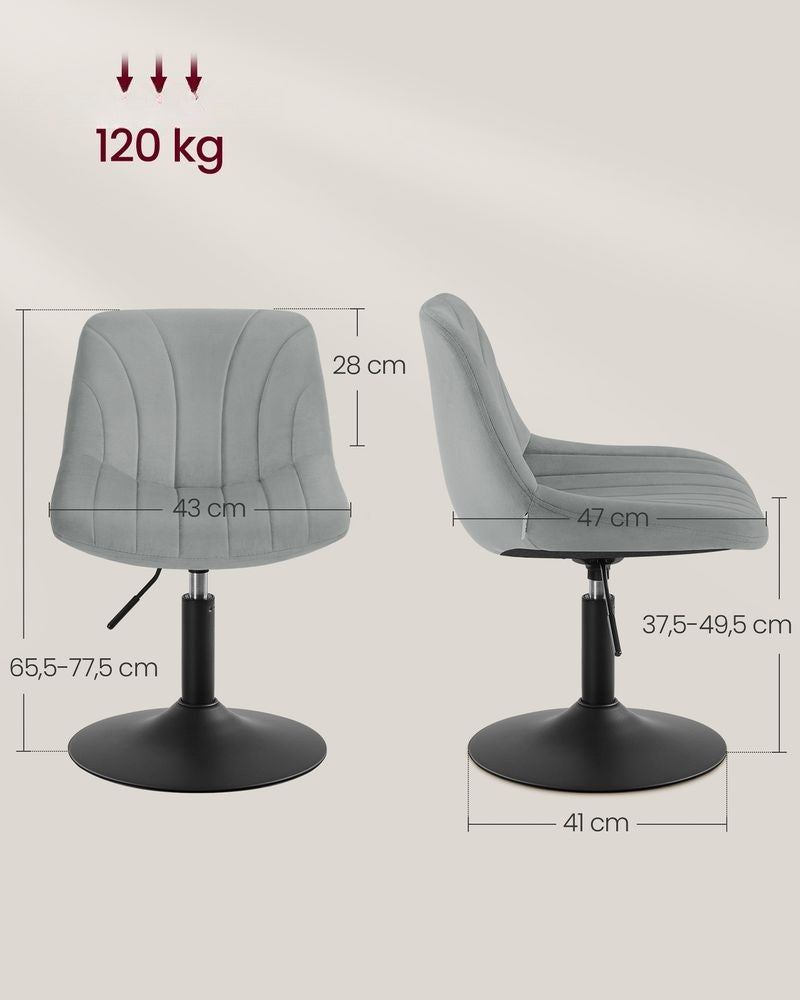 Nancy's Praiano Make-Up Kruk - Make Up stoel - Draaistoel - Kaptafel kruk - In hoogte verstelbaar - Grijs - Fluweel