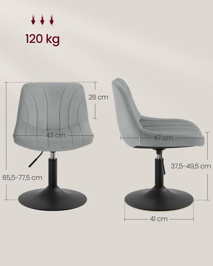 Nancy's Praiano Make-Up Kruk - Make Up stoel - Draaistoel - Kaptafel kruk - In hoogte verstelbaar - Grijs - Fluweel