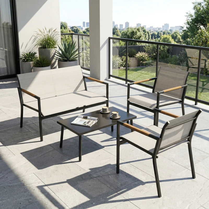 Nancy's Sarroch Loungeset - Tuinset - Balkonmeubelset - Wit - Staal / Glas
