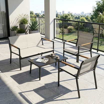 Nancy's Sarroch Loungeset - Tuinset - Balkonmeubelset - Wit - Staal / Glas