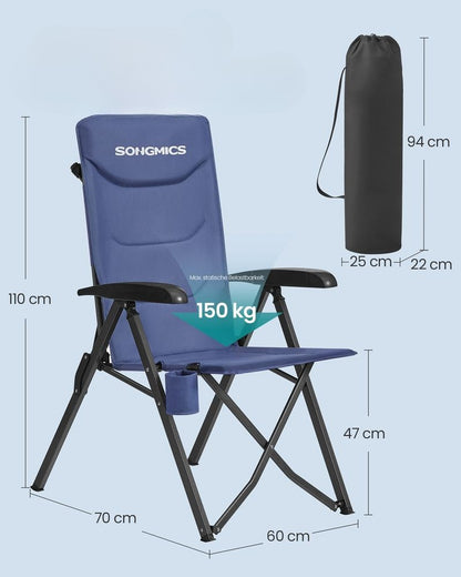 Nancy's Rovolon Campingstoel - Kampeerstoel - Met bekerhouder - Verstelbaar - Blauw