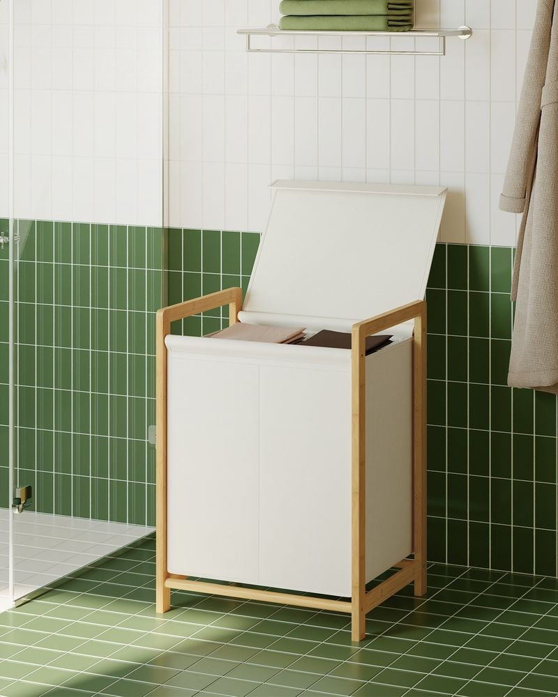 Nancy's Pradleves Wasmand met 2 vakken - Wassorteerder - Wasbox - Crèmewit - Bamboe - 100 Liter