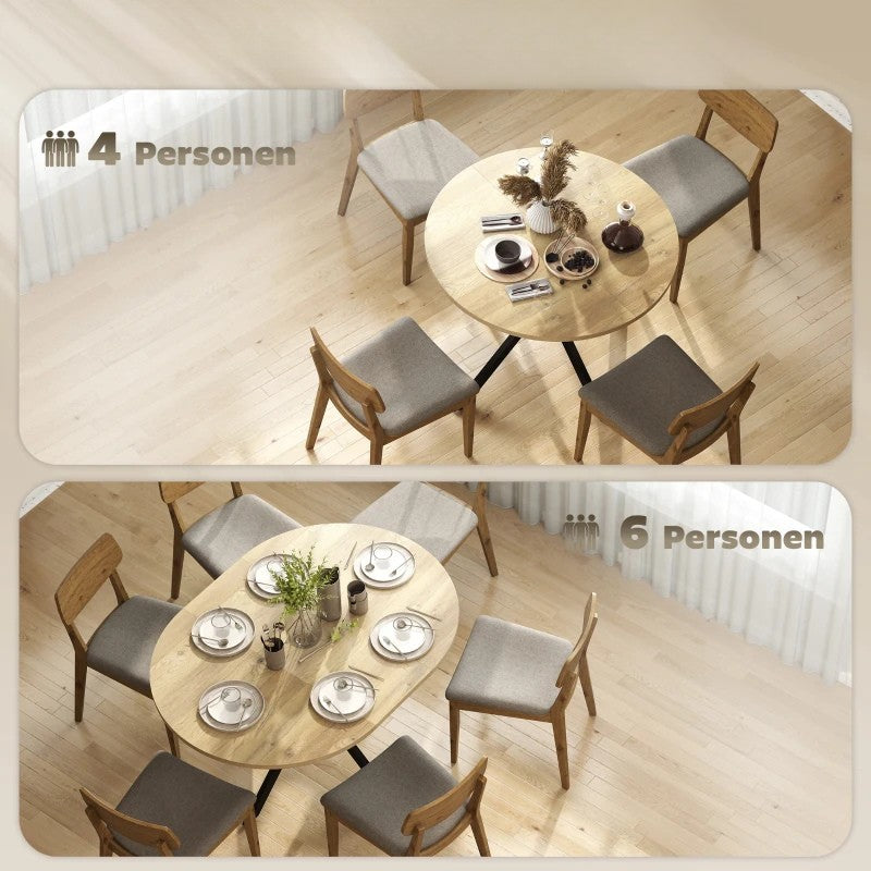 Nancy's Tossicia Eettafel Ovaal - Uitschuifbare eettafel - Tafel ovaal - Naturel hout / Zwart - MDF / Staal