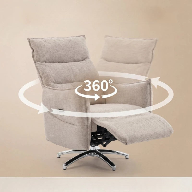 Nancy's Spotorno Elektrische Fauteuil - Relaxstoel - Loungestoel - Draaibaar - Beige / Zwart - Linnen