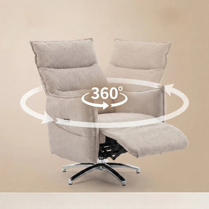 Nancy's Spotorno Elektrische Fauteuil - Relaxstoel - Loungestoel - Draaibaar - Beige / Zwart - Linnen