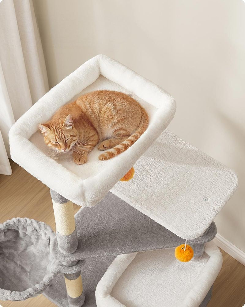 Nancy's Molveno Krabpaal - Kattenboom - Kattenbed - 2 Verdiepingen - Grijs - Pluche - ± 55 x 45 x 150 cm
