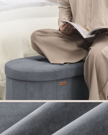 Nancy's Prali Opbergbank - Bankje met opbergruimte - 110 Liter - Grijs - Fluweel - ± 110 x 40 x 40 cm
