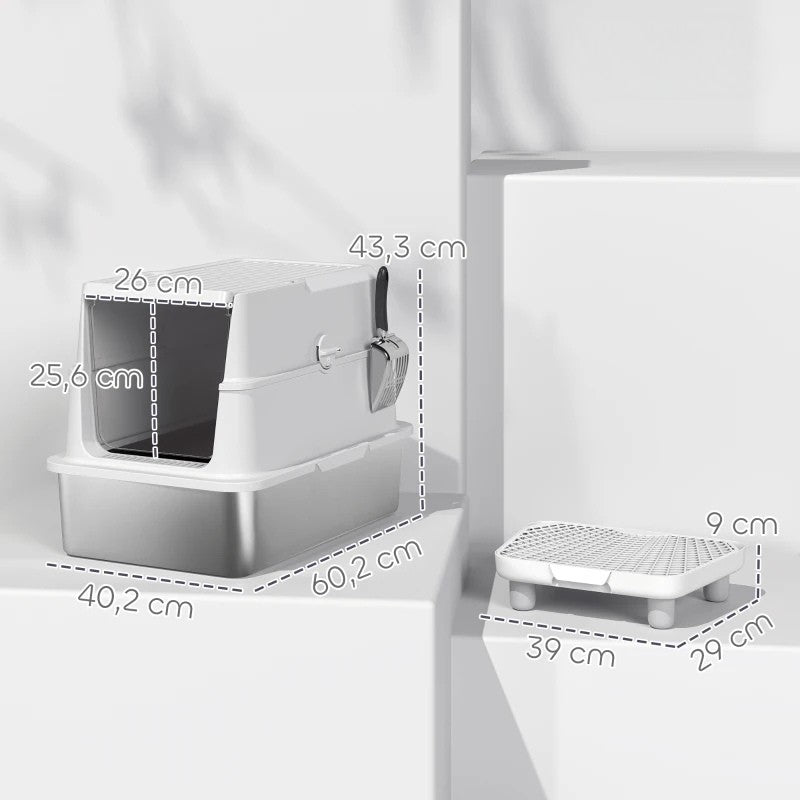 Nancy's Talla Kattenbak - Katten toilet - Katten WC met Deksel - RVS / Kunststof - ± 60 x 40 x 45 cm