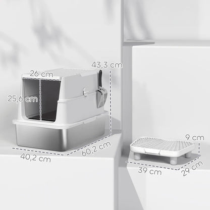 Nancy's Talla Kattenbak - Katten toilet - Katten WC met Deksel - RVS / Kunststof - ± 60 x 40 x 45 cm