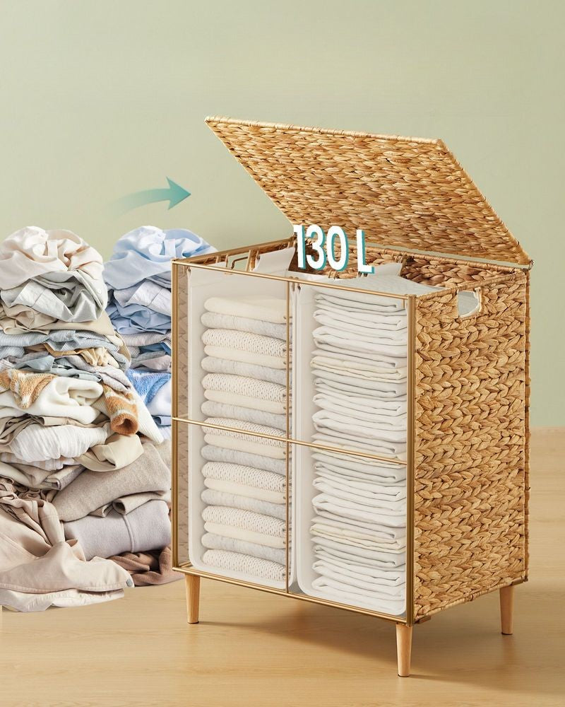 Nancy's Strigno Wasmand - Wasbox - Wassorteerder - 2 Vakken - Handgevlochten - 130 Liter