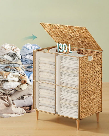 Nancy's Strigno Wasmand - Wasbox - Wassorteerder - 2 Vakken - Handgevlochten - 130 Liter