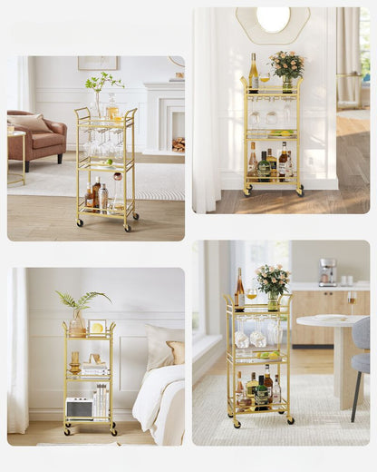 Nancy's Redcar Kitchen Trolley Gold - Serving trolley - Bartrolley - Modern - Steel - Mirror glass - 46.8 x 30 x 92 cm