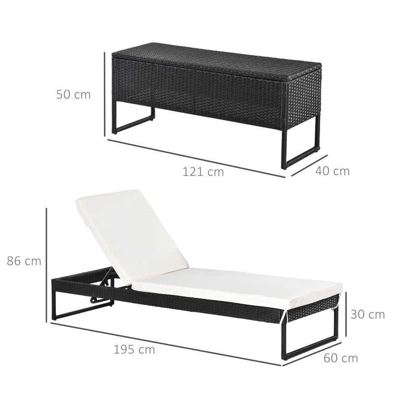 Nancy's Waukee Loungeset - Set Van 3 - Ligstoelen - Loungestoel - Bijzettafel - Verstelbaar - Zwart/Wit