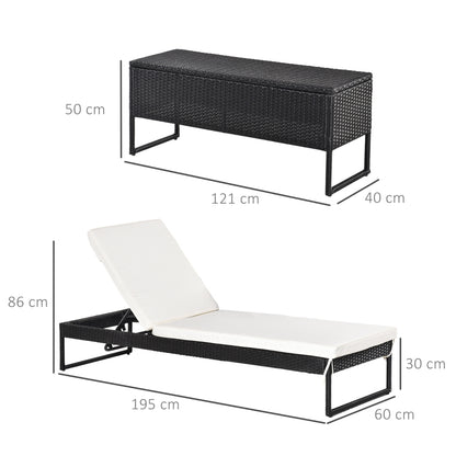Nancy's Waukee Loungeset - Set Van 3 - Ligstoelen - Loungestoel - Bijzettafel - Verstelbaar - Zwart/Wit