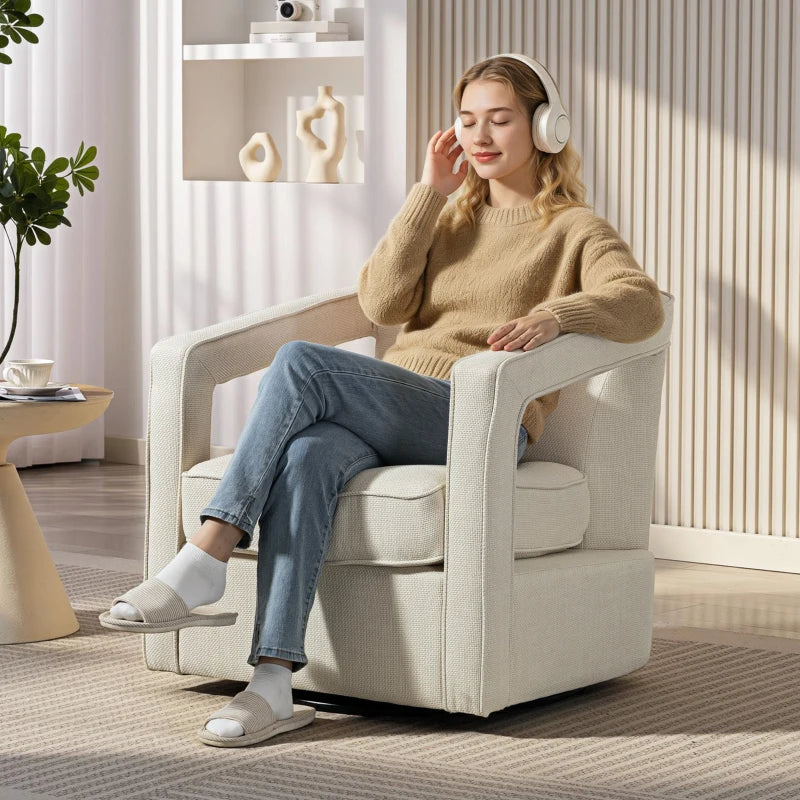 Nancy's Pisogne Draaifauteuil - Draaistoel - Relaxfauteuil - Beige - Linnen