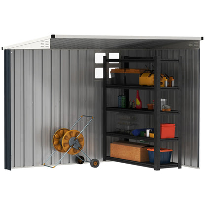 Nancy's Contrada Opbergschuur - Tuinschuur - Schuurtje - Grijs - Staal - ± 130 x 230 x 161/181H cm