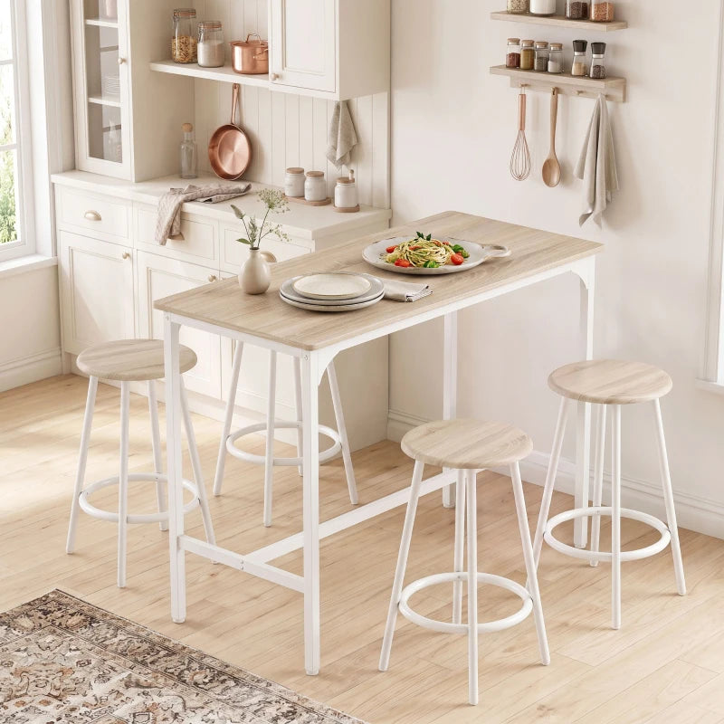 Nancy's Trecase Bartafel Set - Barset - 5-Delige Set - Ruimtebesparend - Eiken / Wit