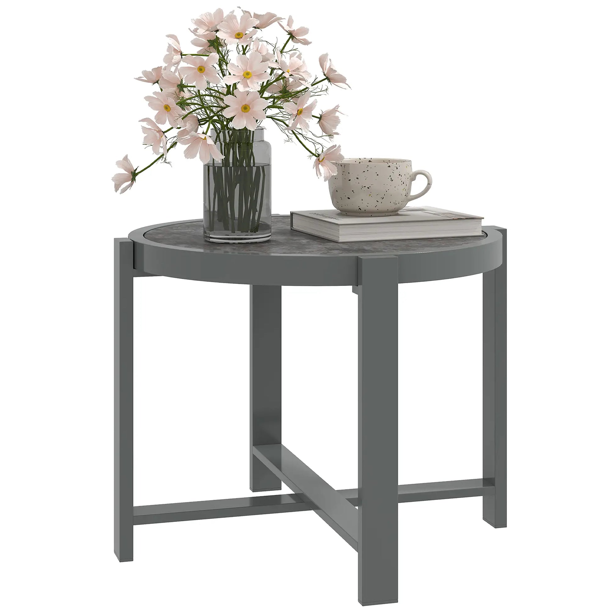 Nancy's Genova Tuintafel - Bijzettafel voor buiten - Balkontafel - Grijs - Aluminium / Glas - ± 60 x 60 x 45 cm