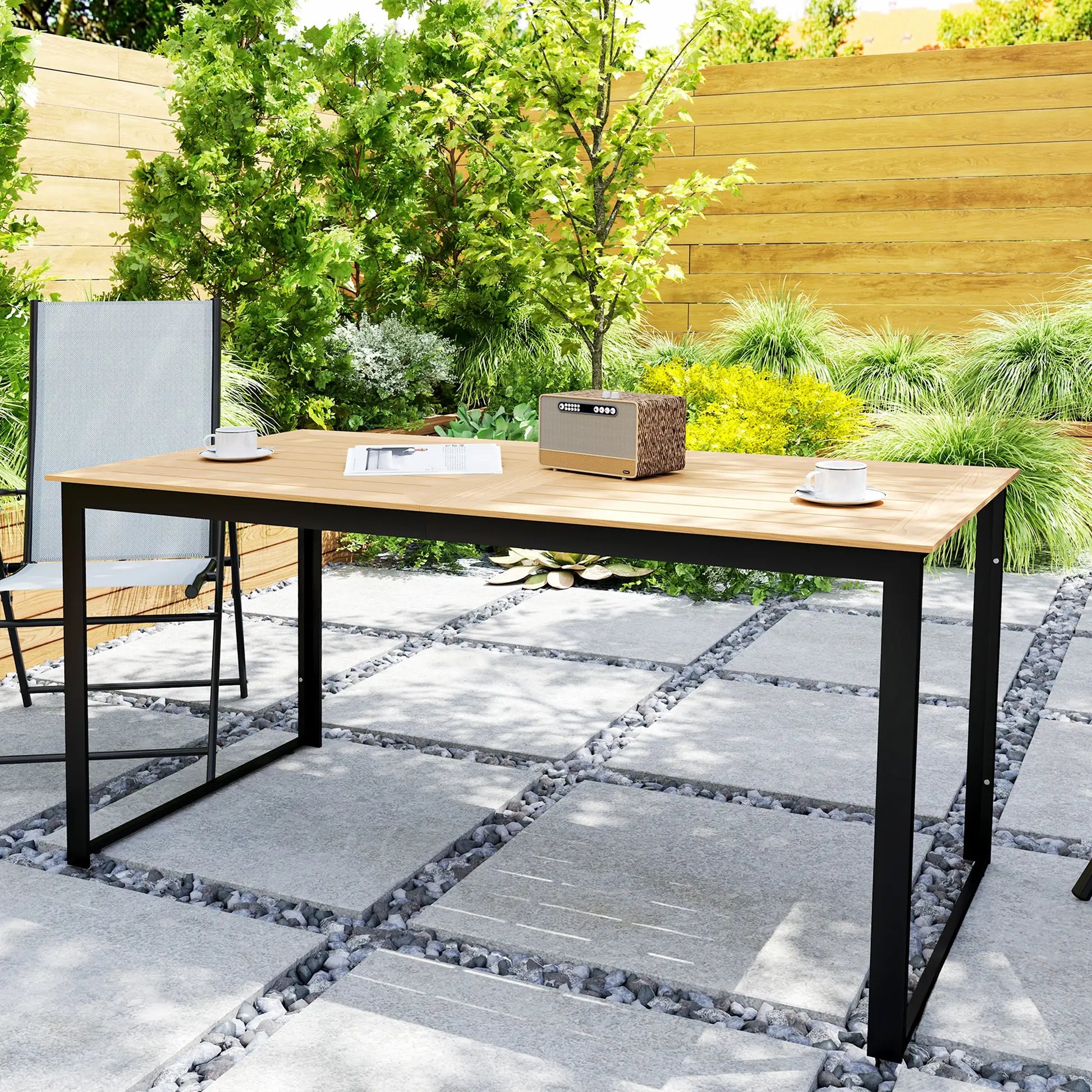 Nancy's Cornedo Tuintafel - Terrastafel - Eettafel voor Buiten - Teak / Zwart - ± 160 x 80 x 75 cm