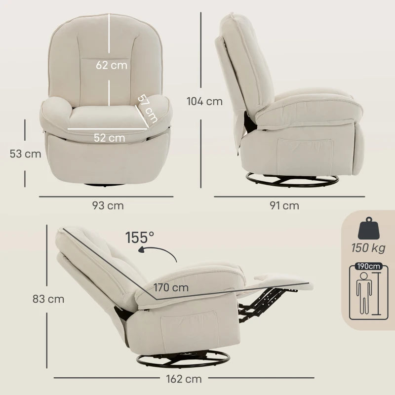 Nancy's Sermide Relaxfauteuil - Loungestoel - Relaxstoel - Fauteuil - Draaibaar - Verstelbaar - Crèmewit - Chenille