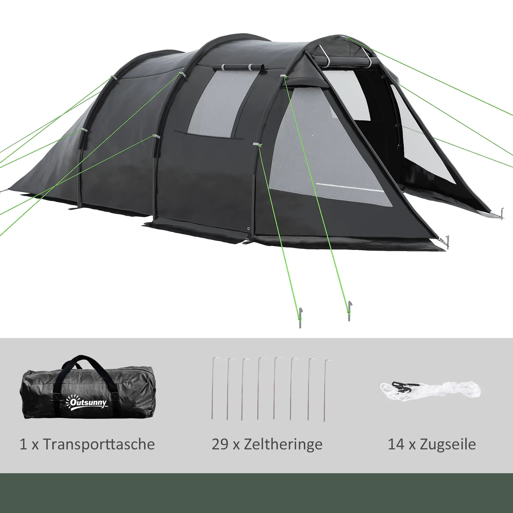 Nancy's Fermentelos Kampeertent - Camping Tent - 3 tot 4 personen - Zwart - ± 475 x 265 x 170 cm