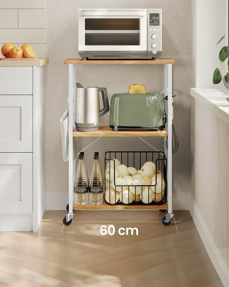 Nancy's San Juan Trolley - Serveerwagen - Keukentrolley - Eikenhout / Wit - ± 60 x 40 x 90 cm